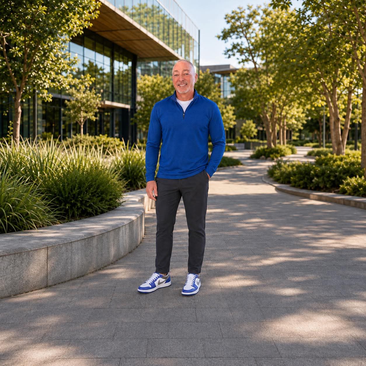 David McLemore walking outdoors on a sunny day
